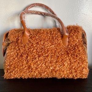 Camel Faux Shearling Mid-Size Handbag with Python detail